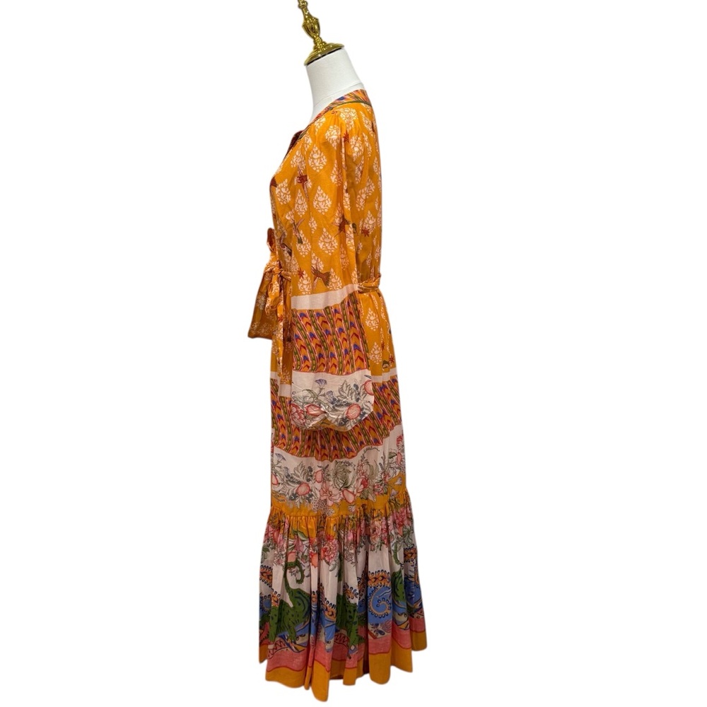 Bohemian Yellow Floral Print Maxi Dress with Tie Waist - Picture 7 of 14